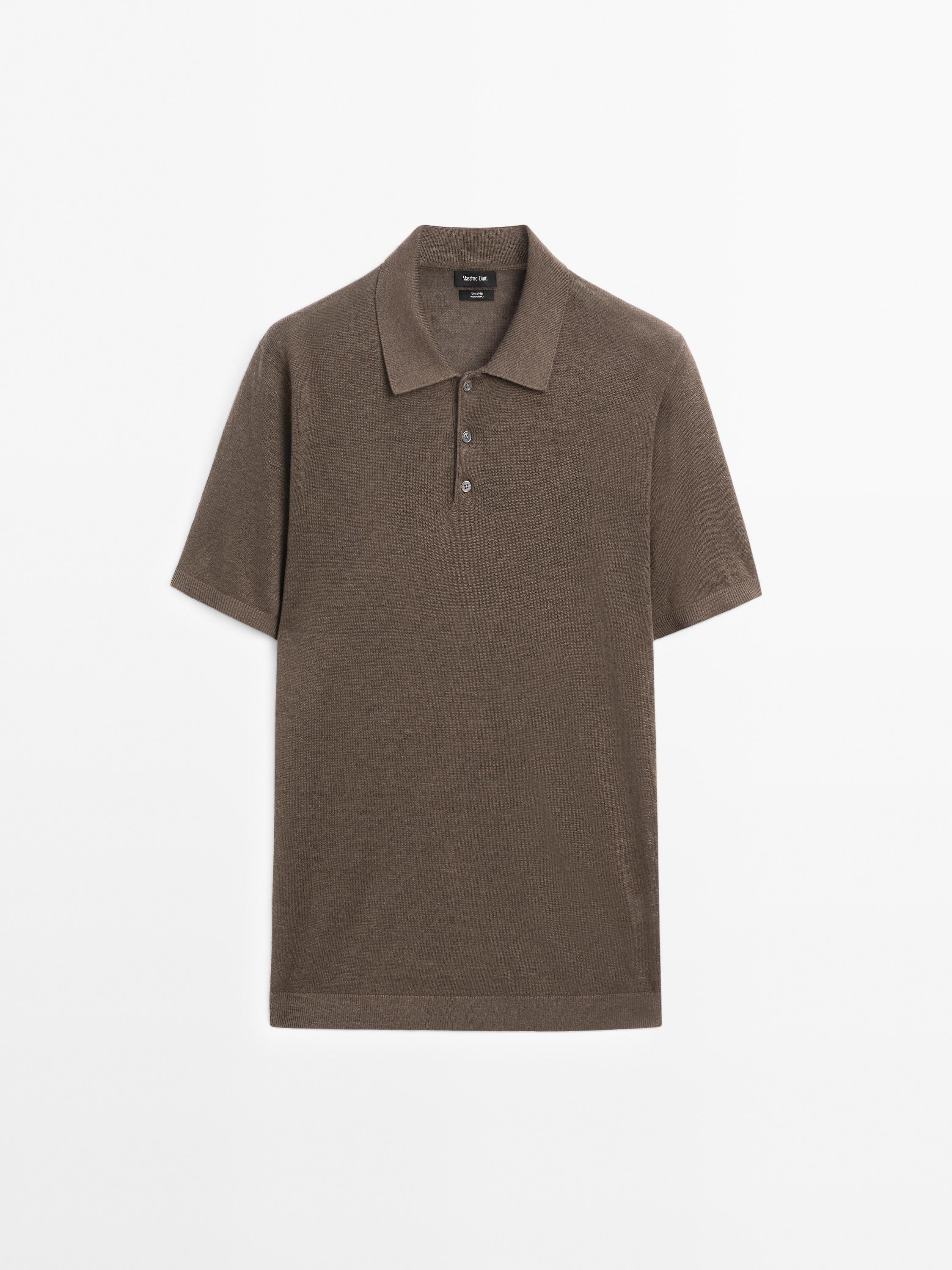 Short sleeve linen knit polo shirt